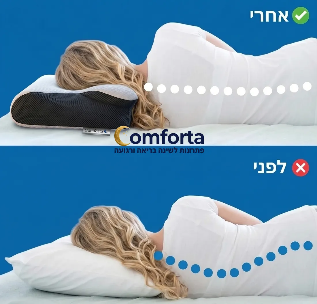 לפני ואחרי שימוש בכרית האורתופדית — יישור עמוד השדרה